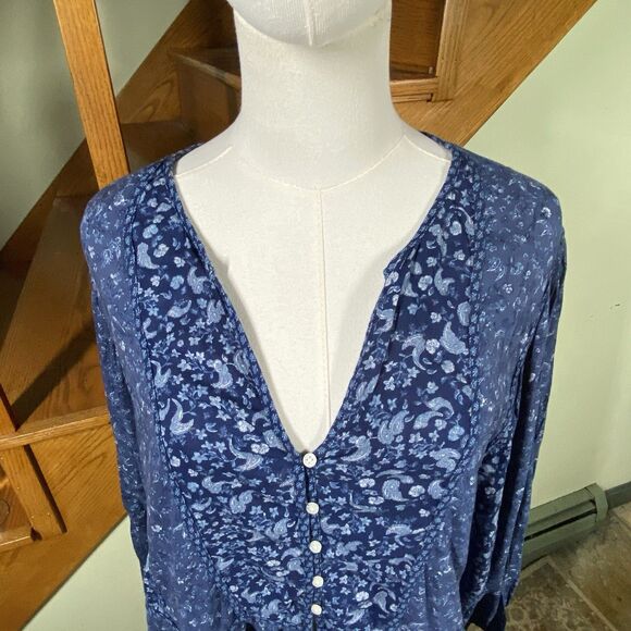 Old Navy Women's Plus Size 4X Blue Mixed Print Long Sleeve Peasant Top Bohemian - Picture 3 of 14